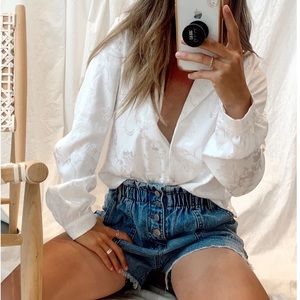 Stuck in Santorini White Floral Blouse, S, NWT